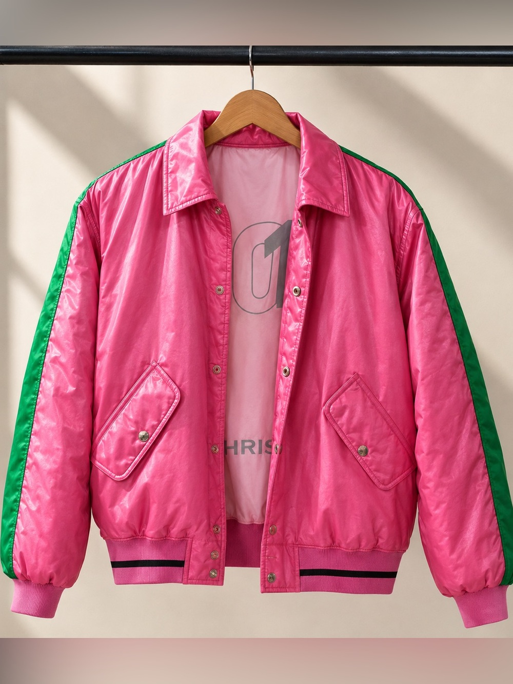 NWT KHRISJOY Puff Racing Jersey Bomber in Military/Fuchsia ~ Size 1 | MSRP $1700